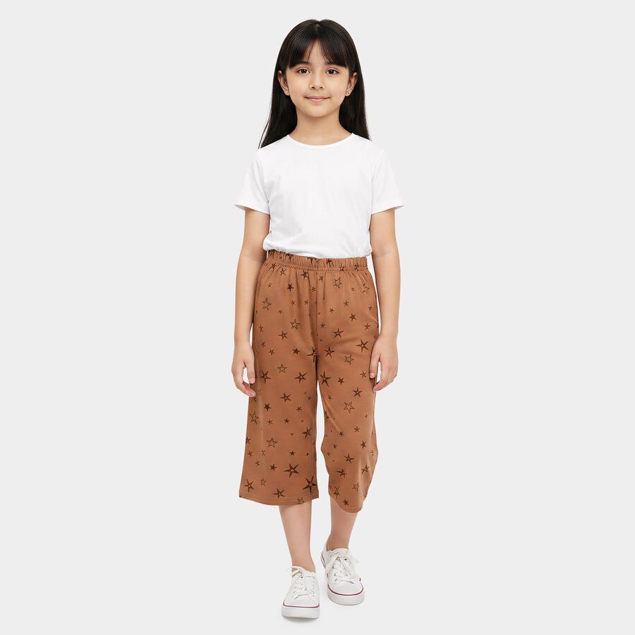 Girls' Brown Wide Leg Star Printed Capri, Brown, large