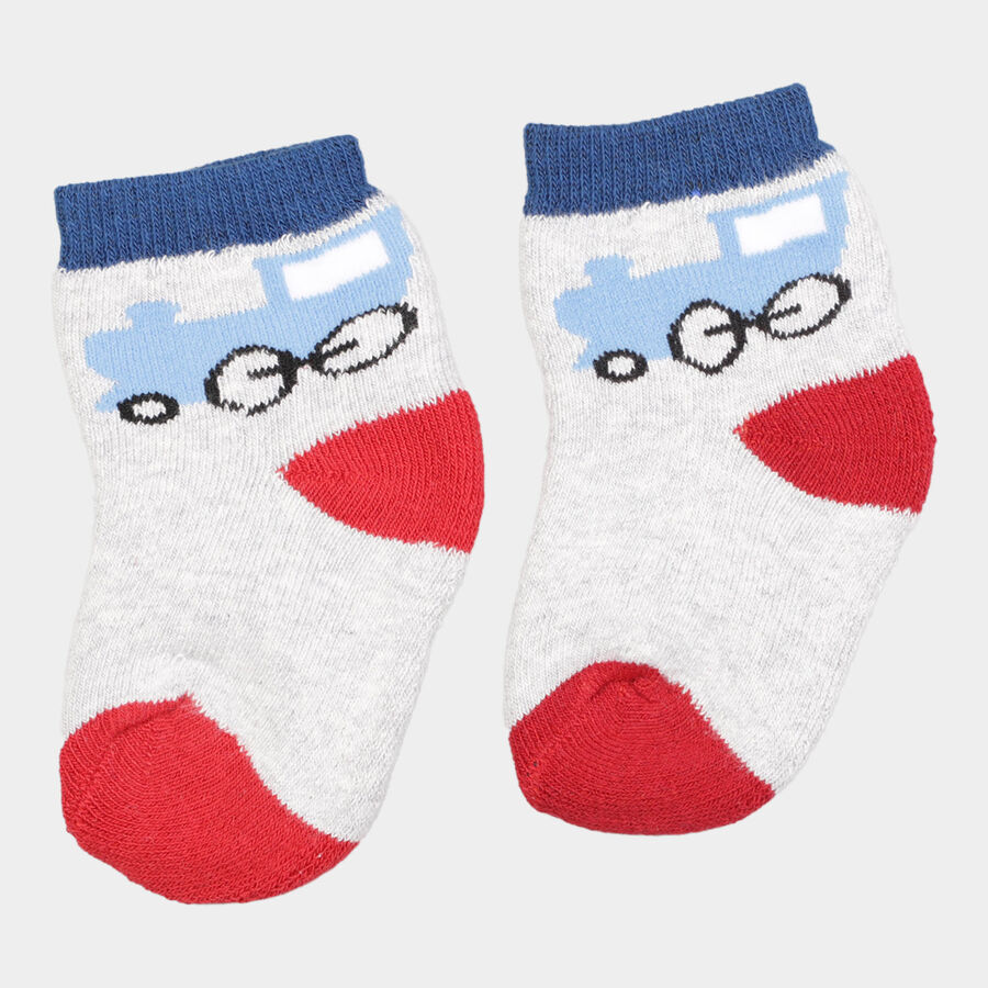 Infants Cotton Stripes Socks, Melange Light Grey, large image number null