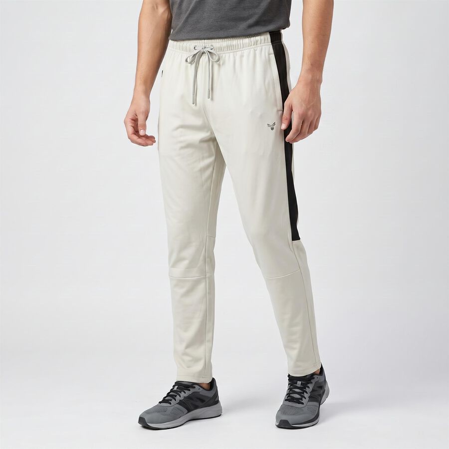 Men's Grey Tapered Fit Side-Striped Track Pants, हल्का ग्रे, large