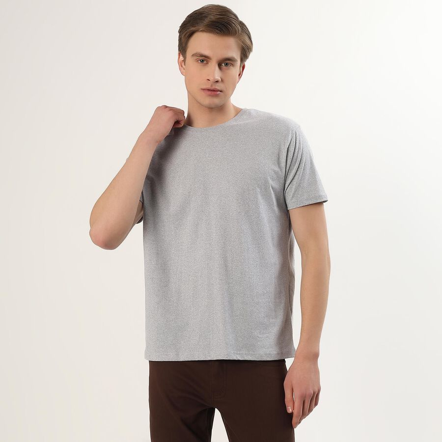 Men's Light Grey Round Neck Casual T-Shirt, मिश्रित मध्यम ग्रे, large