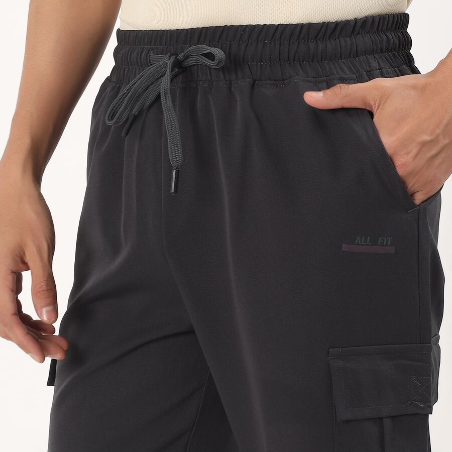 Men's Jet Black Relaxed Fit Cargo Track Pants, गहरा ग्रे, large image number null