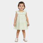 Infants' Green Striped Tiered Sleeveless Cotton Frock, Light Green, small