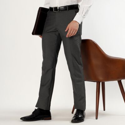 Men's Charcoal Grey Slim Fit Flat-Front Formal Trousers