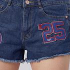 Women's Blue Regular Fit High-Rise Denim Shorts, मध्यम नीला, small