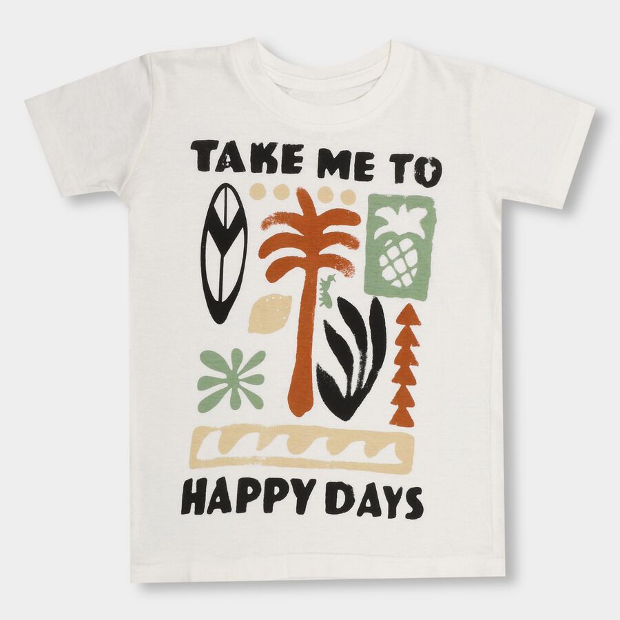 Boys' 100% Cotton Half Sleeves T-Shirt, Off White, large image number null