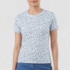 Women's Blue Cotton Blend Round Neck Casual T-Shirt, Blue, small