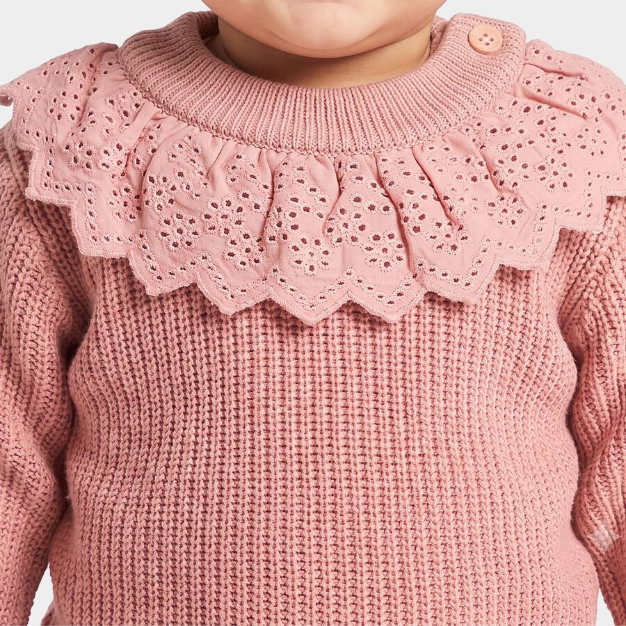 Infants Pink Crew Neck Long Sleeve Pullover, Light Pink, large