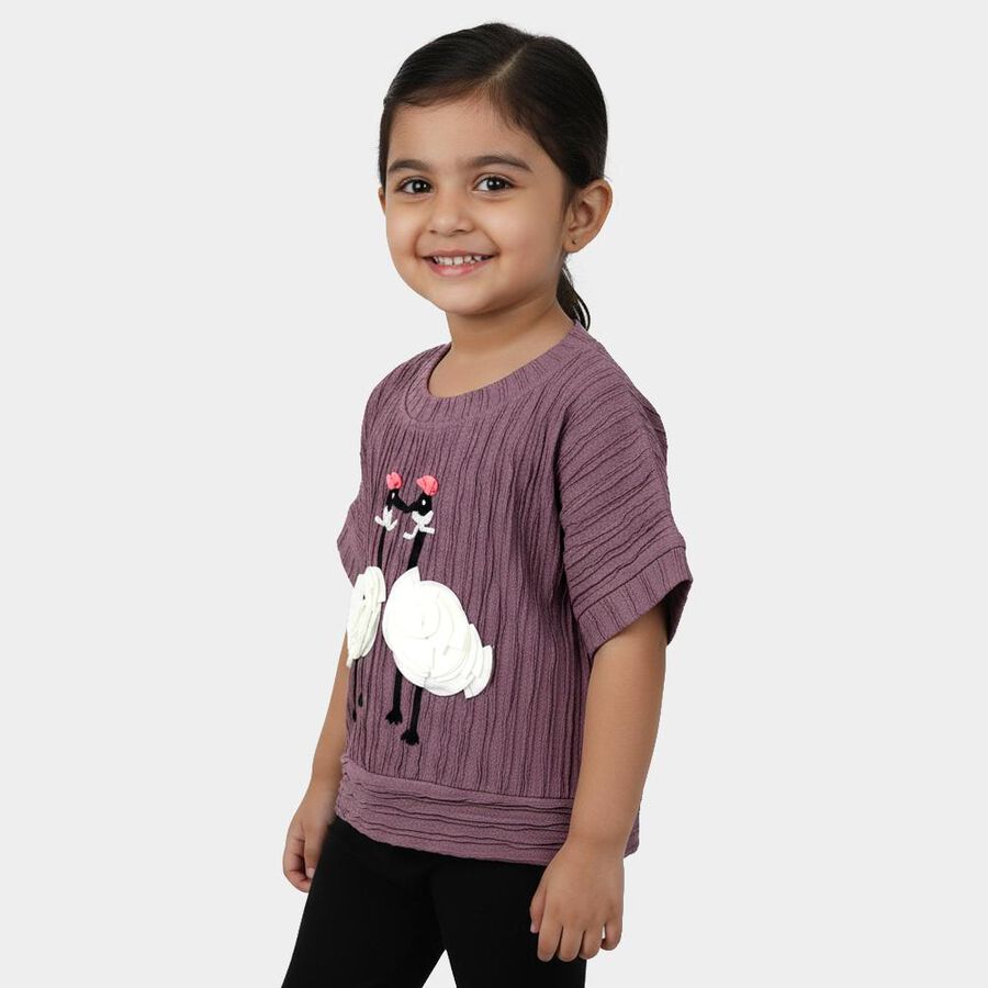 Girls' Muted Plum Purple Round Neck Casual T-Shirt, Purple, large