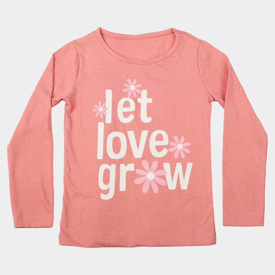 Girls Pink Round Neck Regular Top, हल्का गुलाबी, large