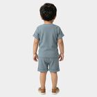 Infants' Light Blue 100% Cotton Round Neck Embroidered Baba Suit, Teal Blue, small