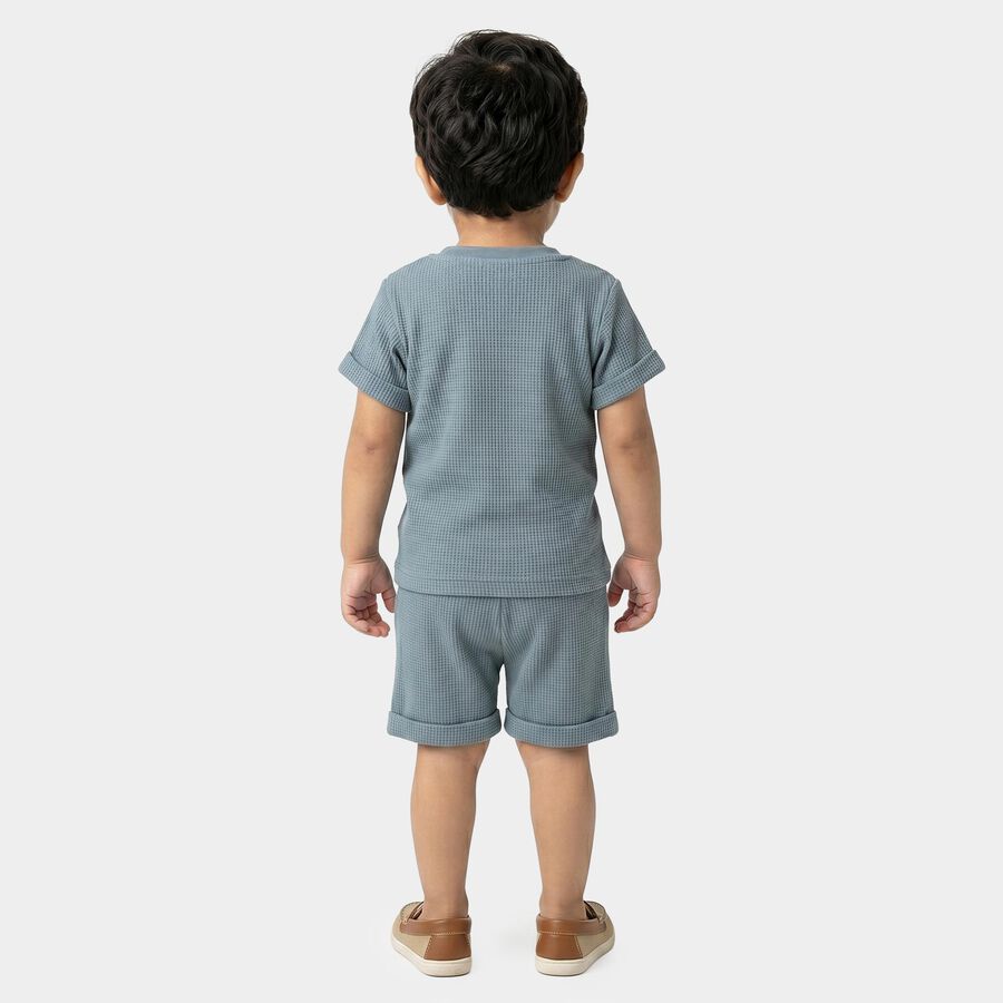 Infants' Light Blue 100% Cotton Round Neck Embroidered Baba Suit, Teal Blue, large