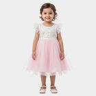 Girls' Pink Fit and Flare Floral Applique Party Wear Frock, हल्का गुलाबी, small