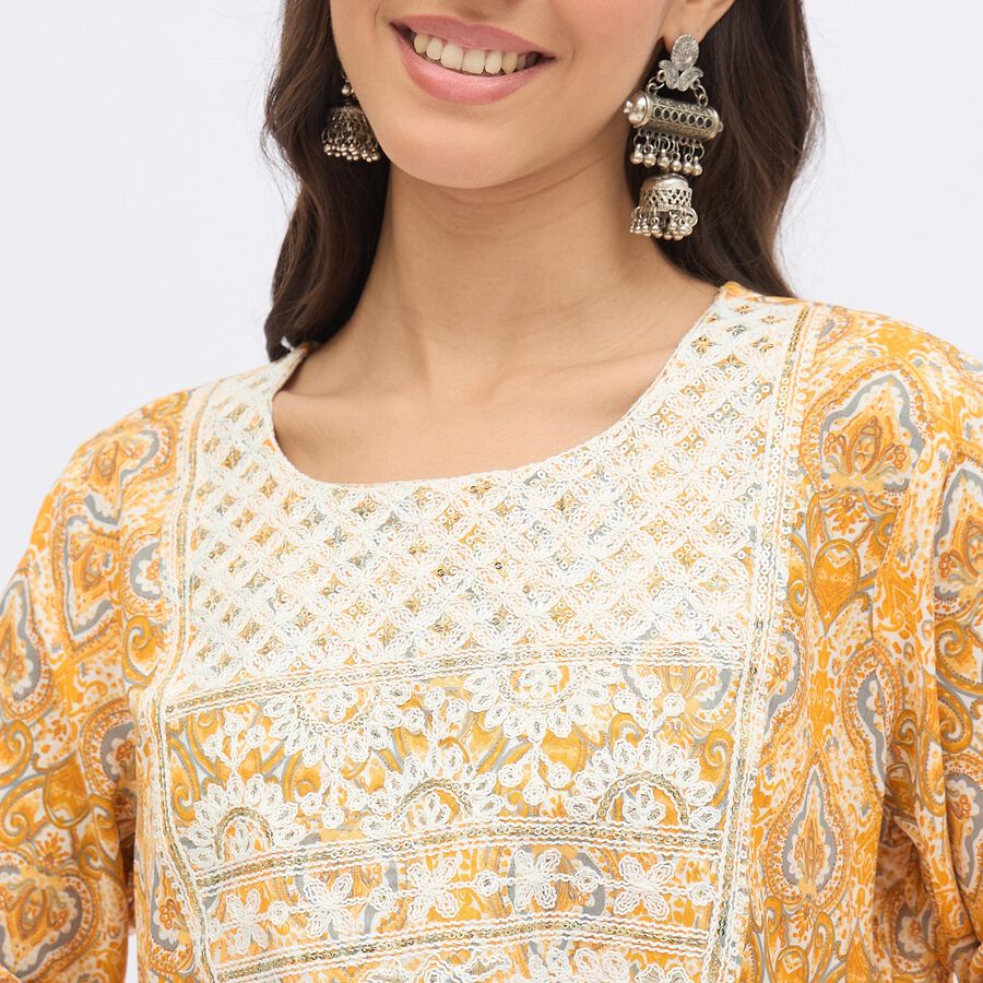 Women's Bright Mustard Yellow Printed Ethnic Set, Yellow, large image number null