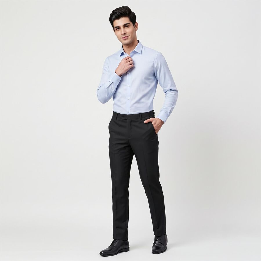 Men's Black Slim Fit Flat-Front Formal Trousers, Black, large