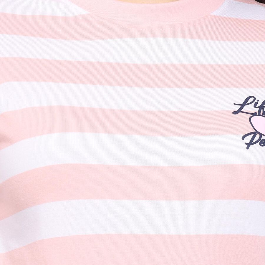 Ladies'  Stripes Round Neck T-Shirt, पीच, large