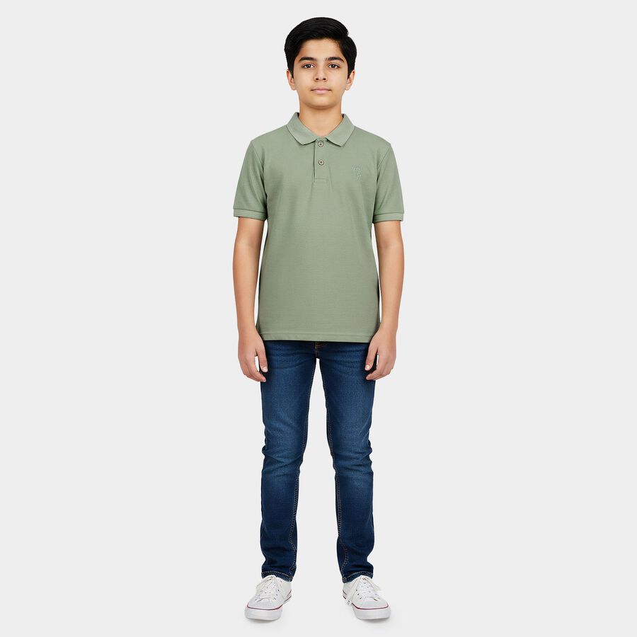 Boys' Sage Green Polo Neck Polo T-Shirt, हल्का हरा, large