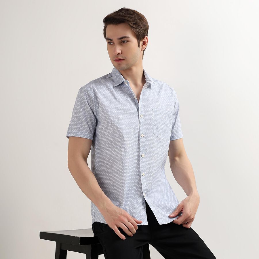 Men's 100% Cotton Regular Collar Casual Shirt, Light Blue, large image number null