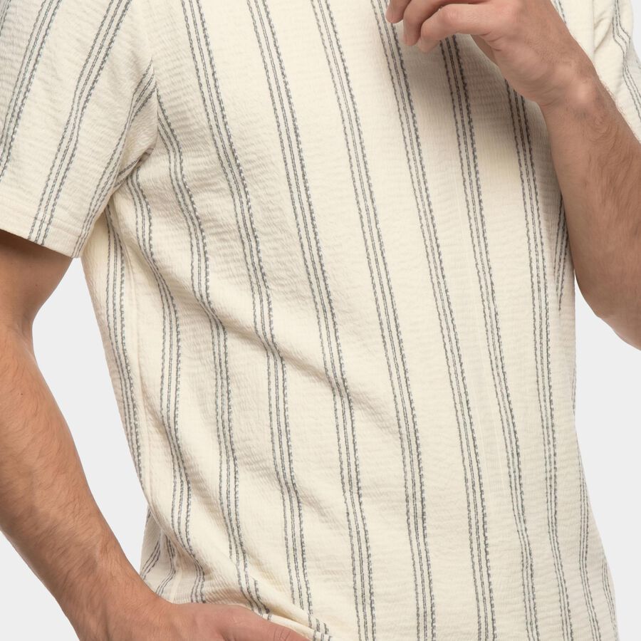 Men's White Round Neck Regular T-Shirt, Off White, large