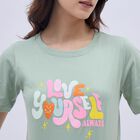 Women's Light Sage Green Cotton Round Neck Graphic T-Shirt, Light Green, small