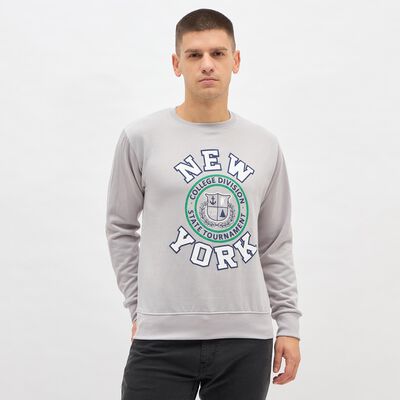 Men's Light Grey Crew Neck Casual Printed Sweatshirt