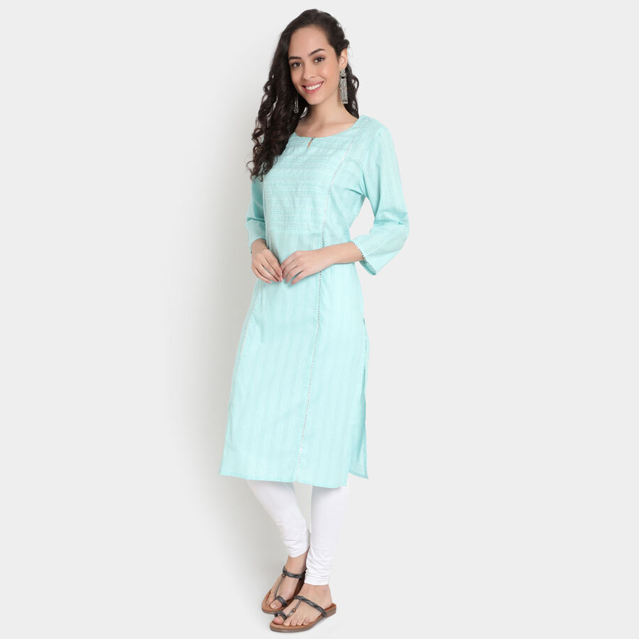 Cotton Embroidered 3/4Th Sleeves Kurta, Light Blue, large image number null