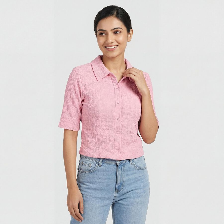 Women's Pink Classic Collar Classic Shirt, Pink, large