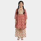 Girls' Beige Round Neck Bohemian Fusion Set, गहरा पीला, small