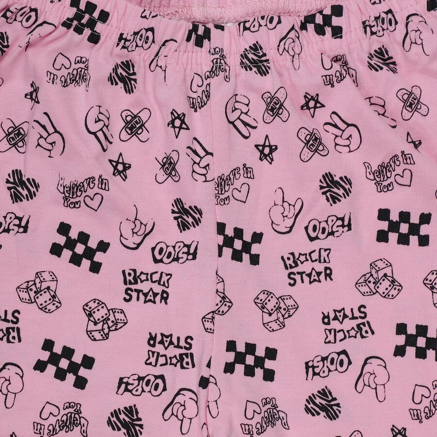 Girls Pink Printed Cotton Blend Pyjama, Light Pink, large