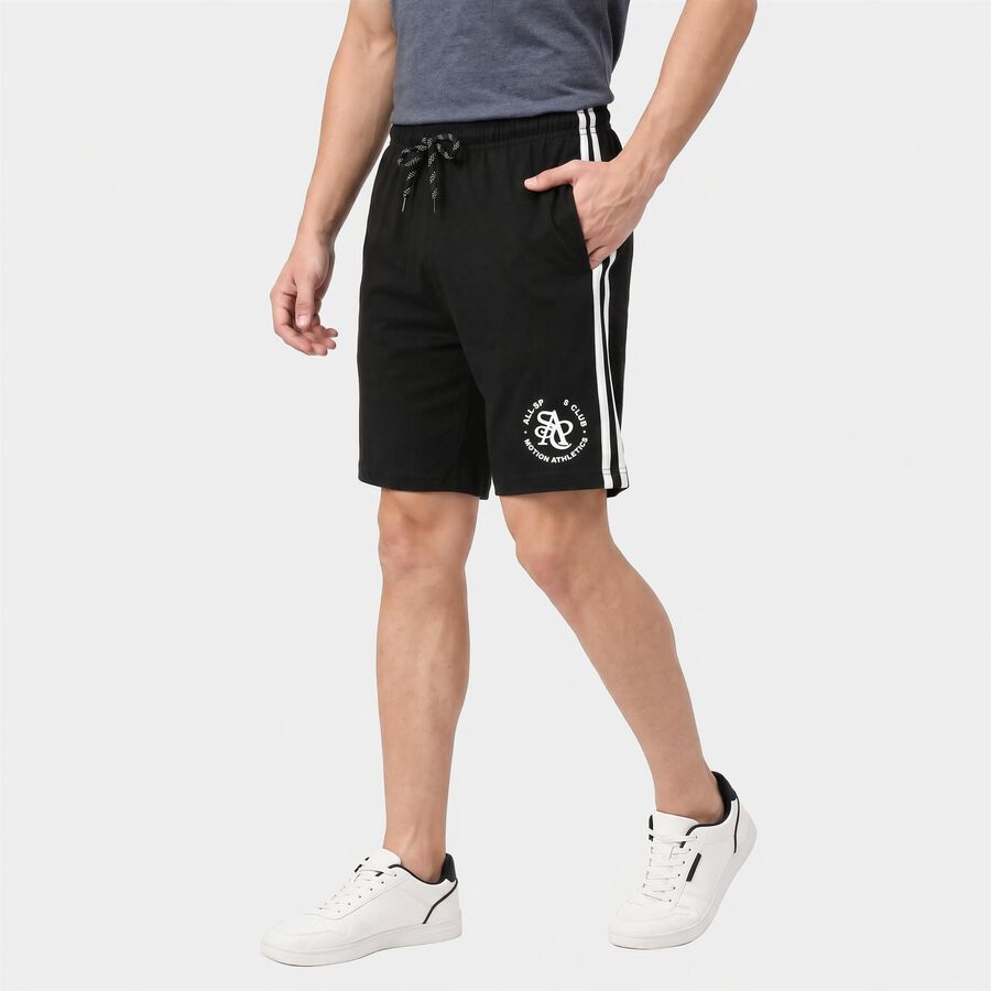 Men's Black Regular Fit Side-Striped Bermuda Shorts, Black, large
