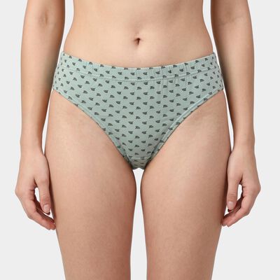 Women's Green Regular Fit Printed Brief Panty