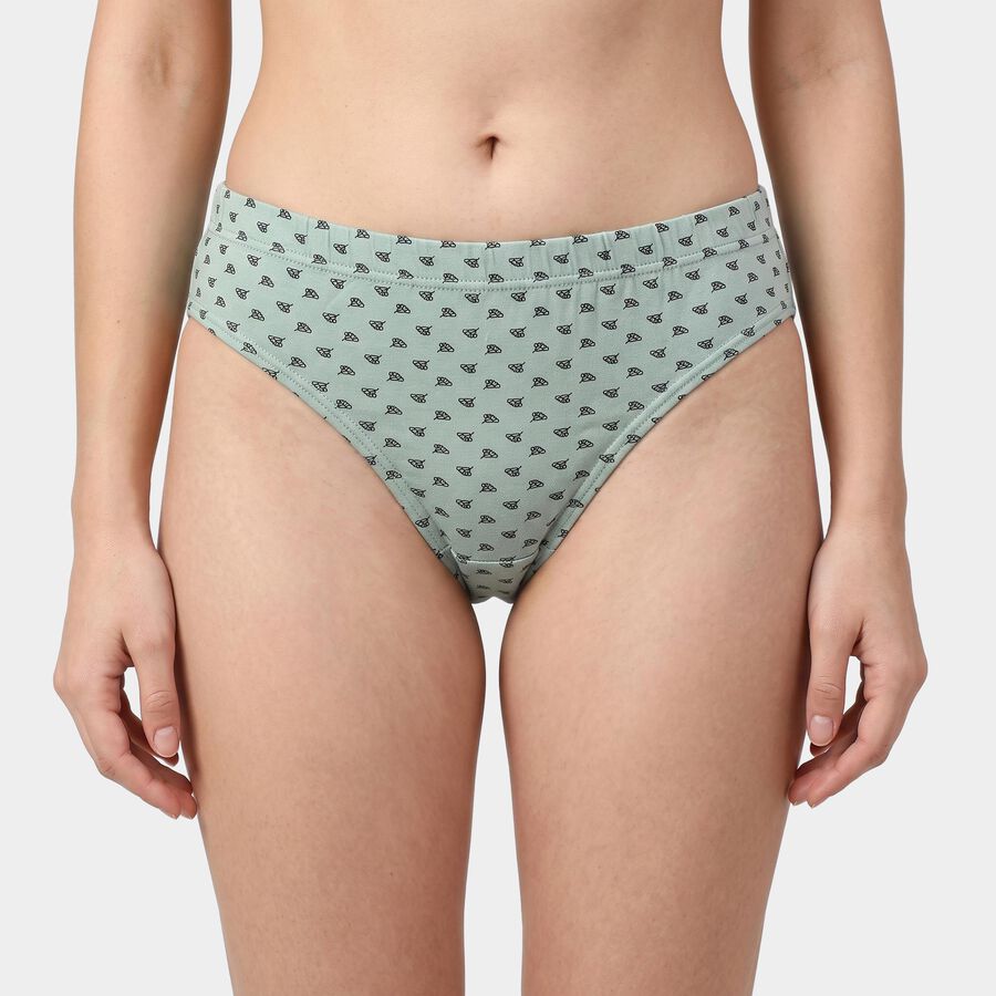 Women's Green Regular Fit Printed Brief Panty, Light Green, large