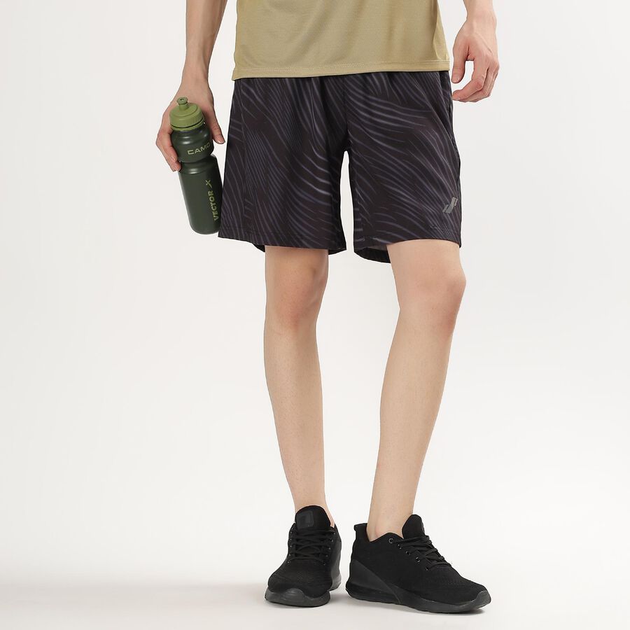 Men's Dark Charcoal Black Regular Length Printed Bermuda Shorts, Black, large image number null