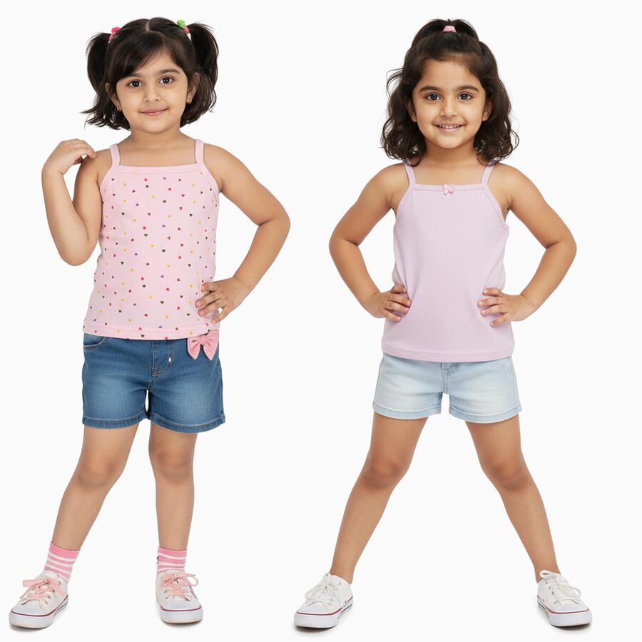 Girls' Pastel Pink Cotton Square Neck Casual Vest, लाइलेक, large image number null