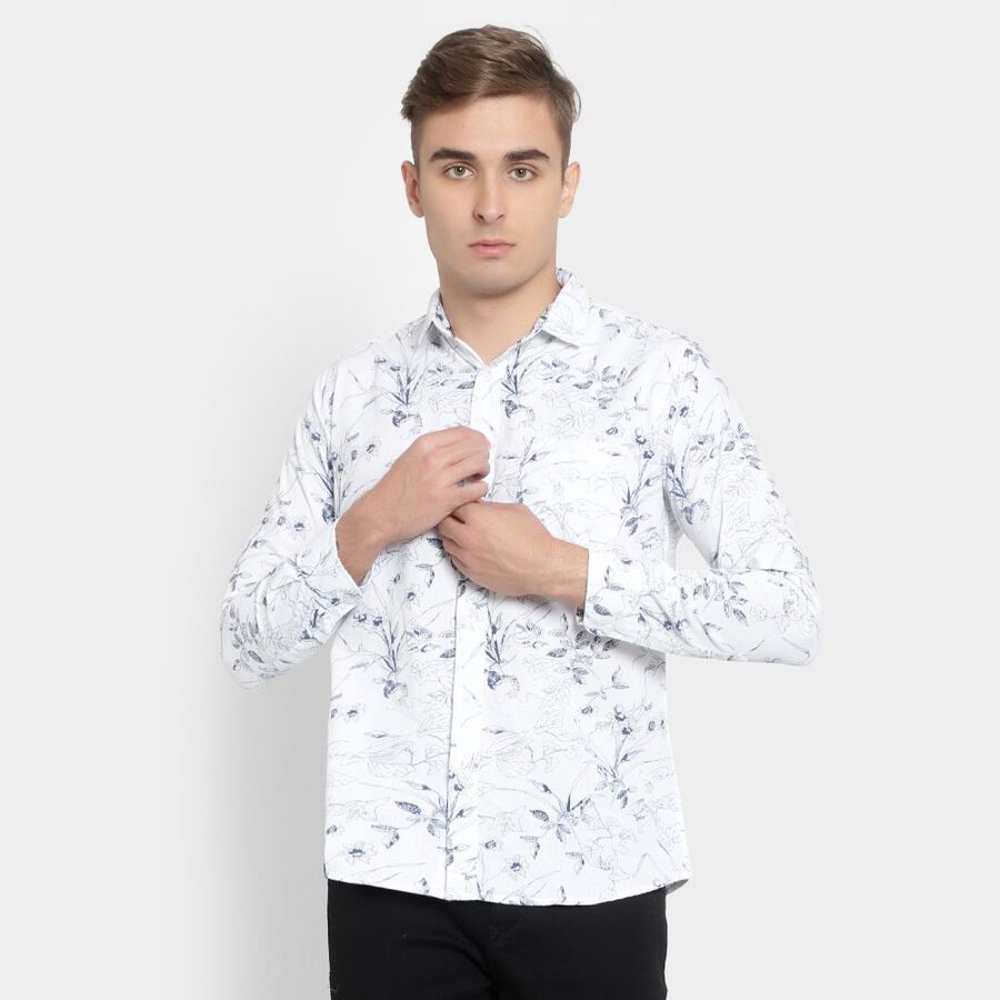 100% Cotton Printed Casual Shirt, White, large image number null