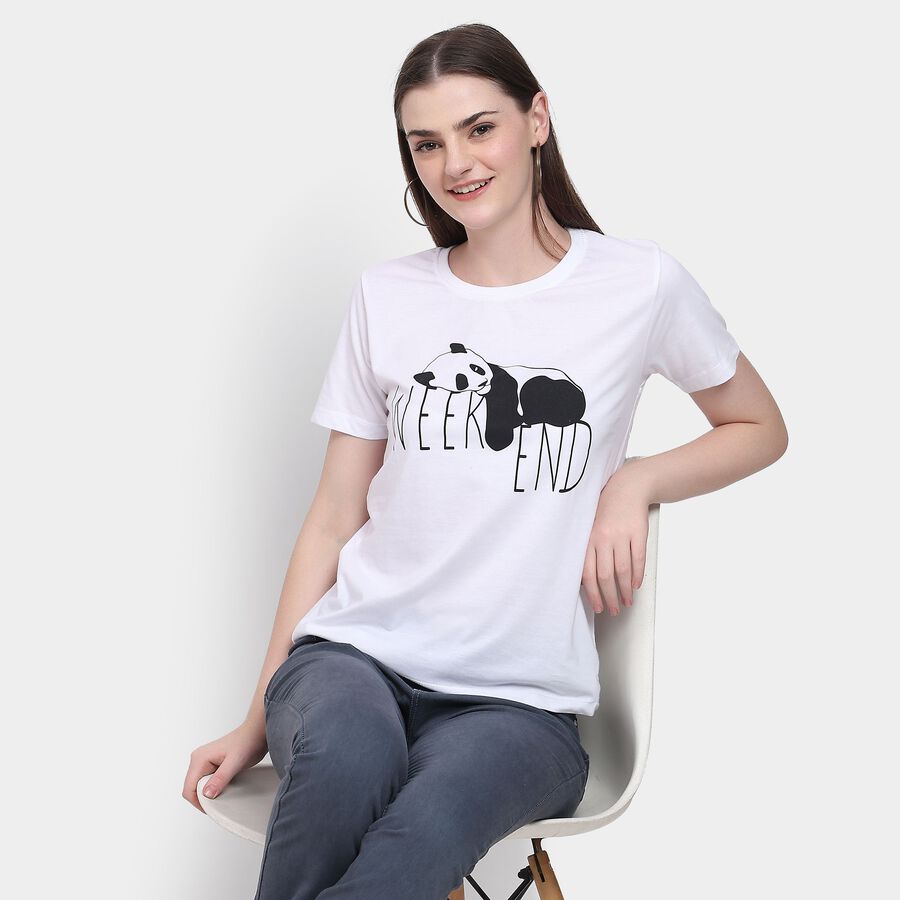 Ladies' Round Neck T-Shirt, ऑफ व्हाइट, large image number null