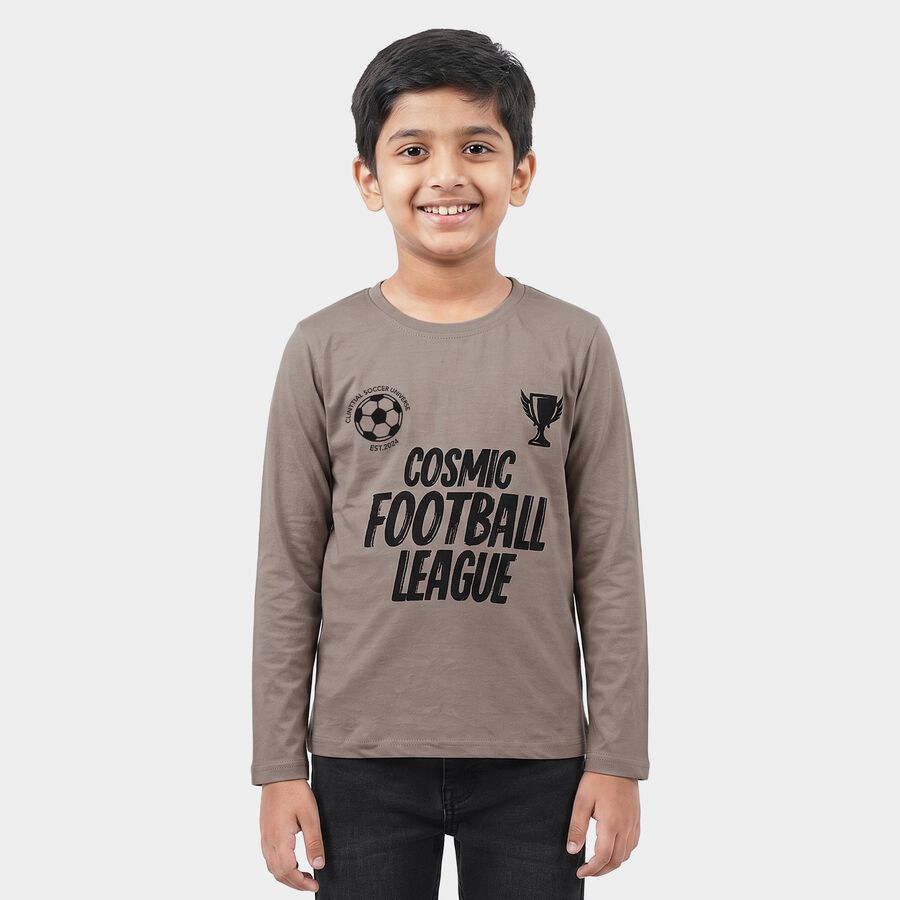 Boys Grey Round Neck Regular Boys T-Shirt, Light Grey, large