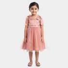 Girls' Pink Fit and Flare Bow Detail Party Wear Frock, Light Pink, small