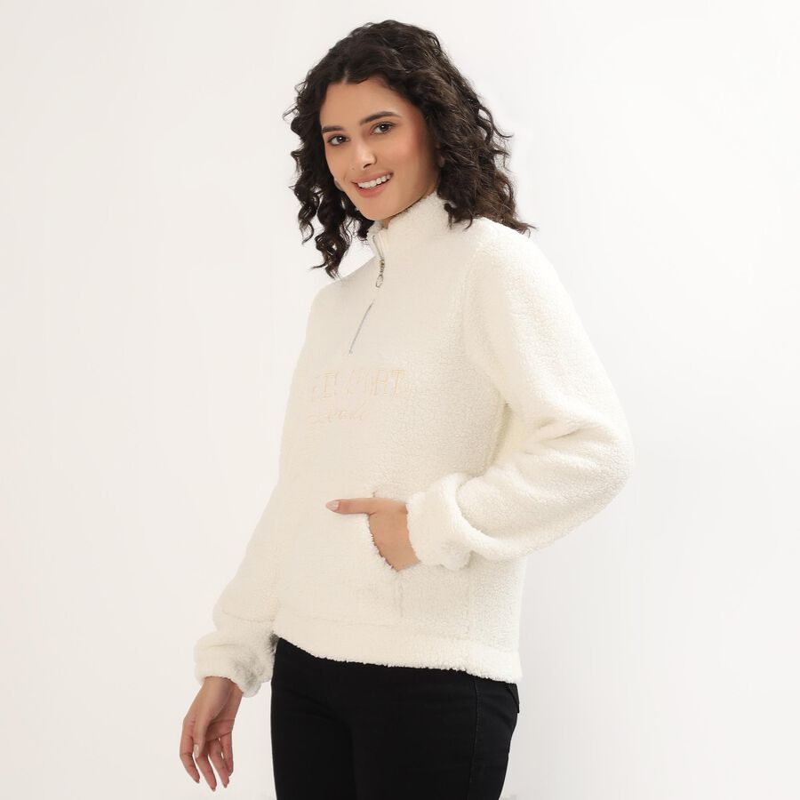 Women's Off-White High Neck Casual Sweatshirt, Off White, large image number null