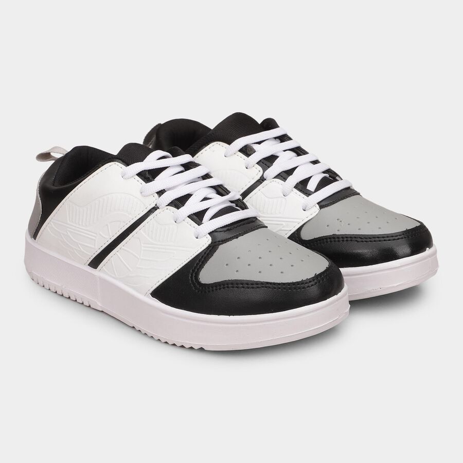 Men's Muted Charcoal Black and Light Grey Lace-Up Casual Shoes, Black, large