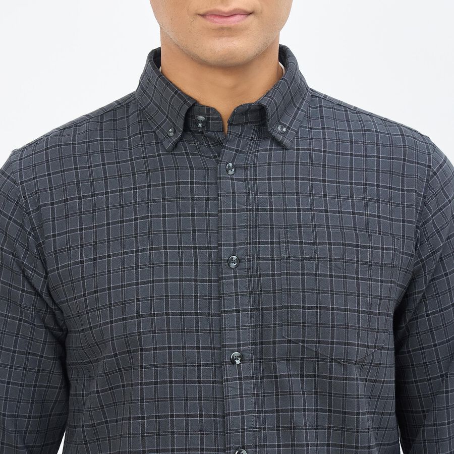 Men's Dark Grey Cotton Button Down Collar Casual Shirt, Dark Grey, large