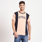 Cut & Sew Round Neck T-Shirt, Peach, small image number null