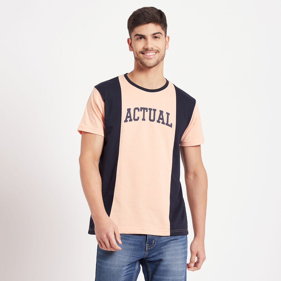Cut & Sew Round Neck T-Shirt, Peach, large image number null