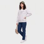 Women's Grey Crew Neck Graphic Print Sweatshirt, मिश्रित हल्का ग्रे, small