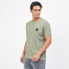 Men's Light Sage Green Round Neck Athleisure T-Shirt, हल्का हरा, small
