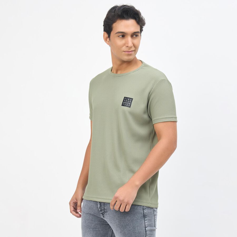 Men's Light Sage Green Round Neck Athleisure T-Shirt, हल्का हरा, large