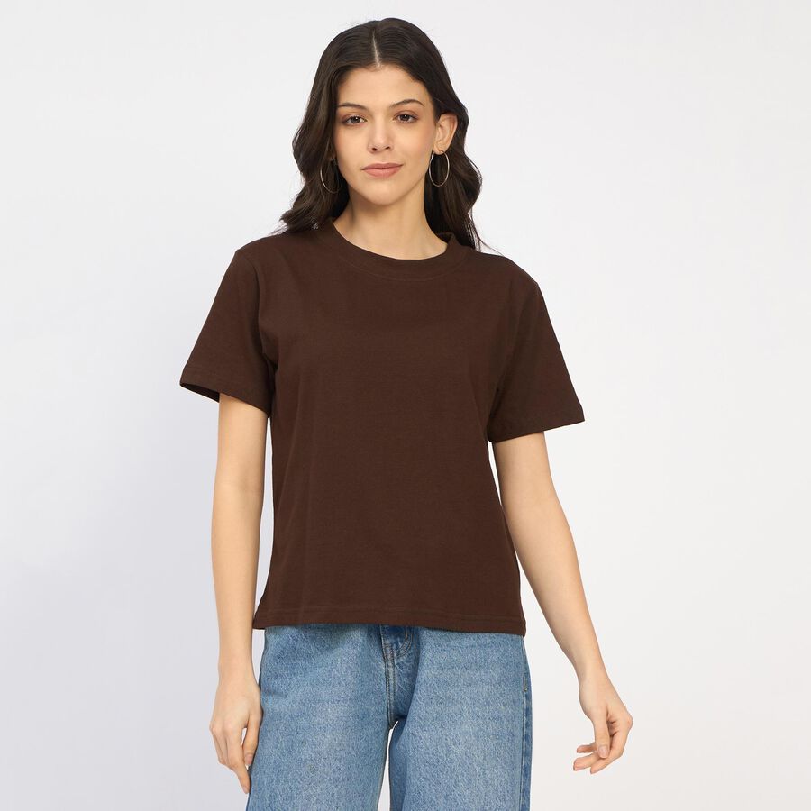 Ladies' 100% Cotton Round Neck T-Shirt, Brown, large