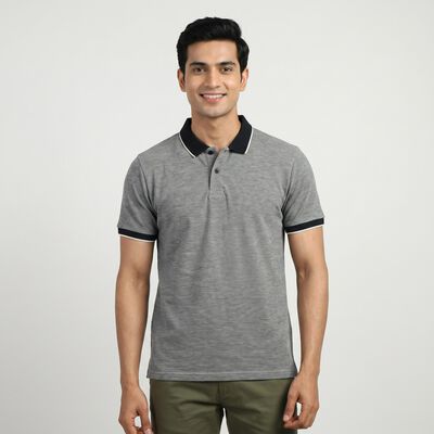 Men's Navy Blue Cotton Collared Casual T-Shirt