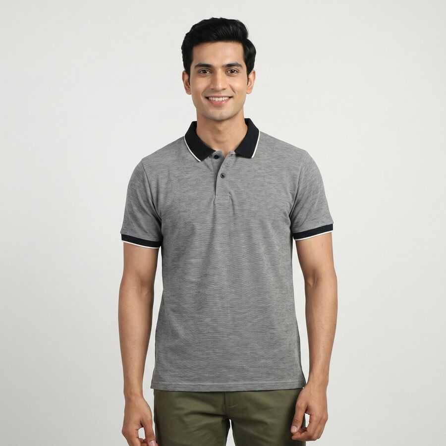 Men's Navy Blue Cotton Collared Casual T-Shirt, Navy Blue, large