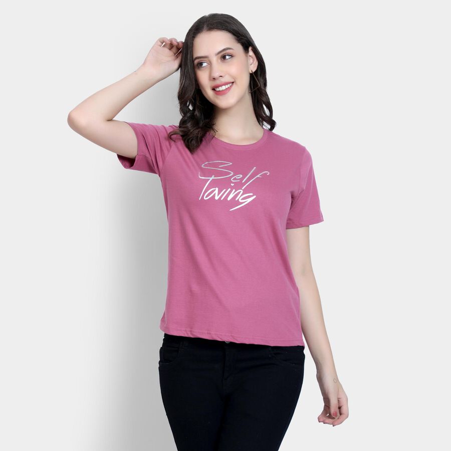 Ladies' 100% Cotton Round Neck T-Shirt , बैंगनी, large image number null