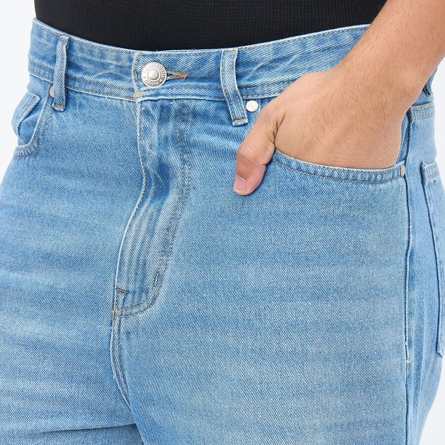 Men's Dark Indigo Blue Slim Fit Washed Jeans, हल्का नीला, large